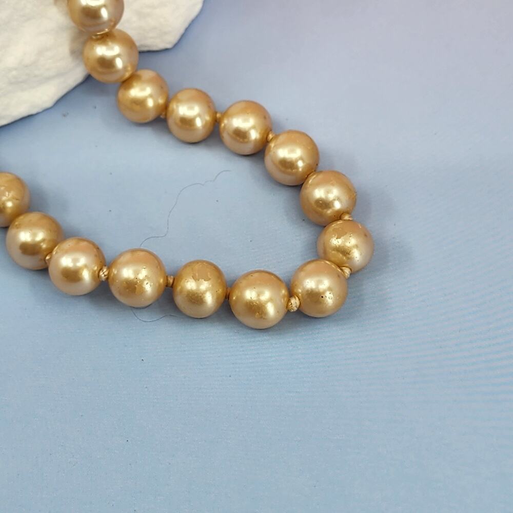 Faux Pearl Knotted Necklace Japan Gold Tone Floral Box Clasp Vintage Statement